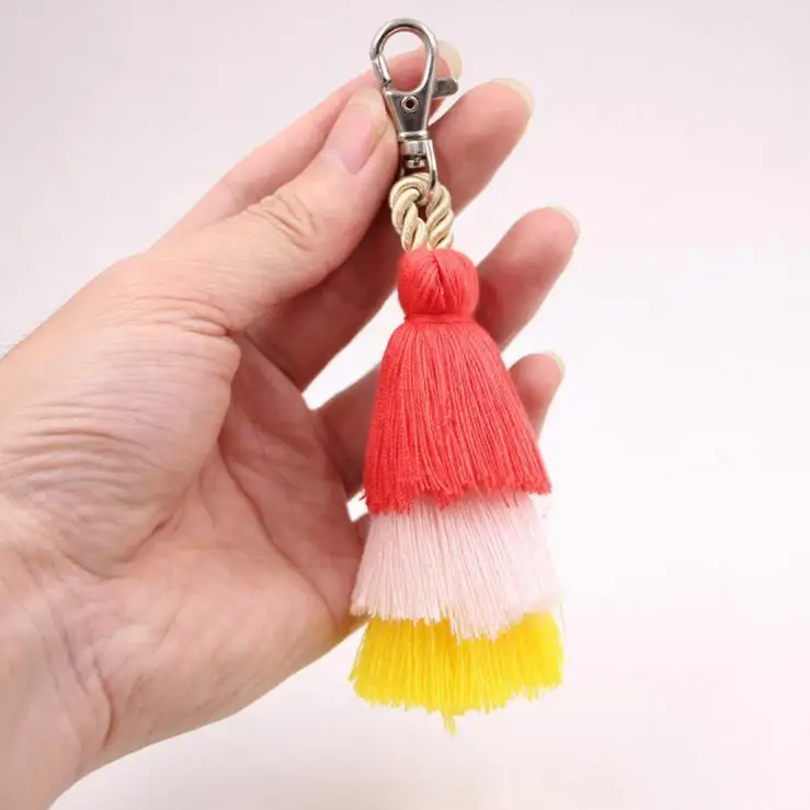 热卖创意 diy 吊坠手工波西米亚三颜色流苏钥匙链