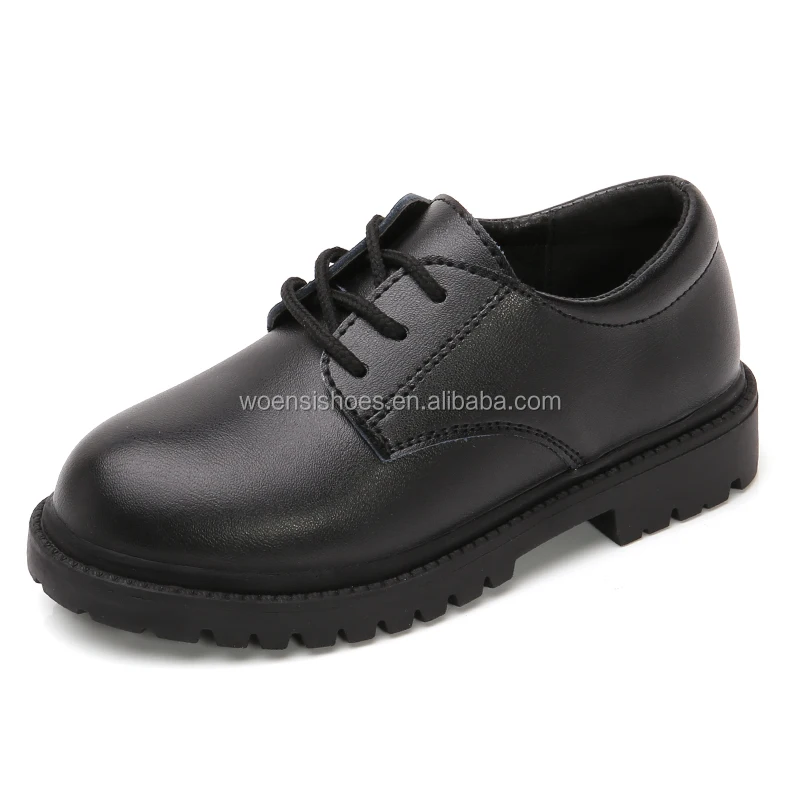 new cheap customized uniform shoes black PU kids school shoes black for boys