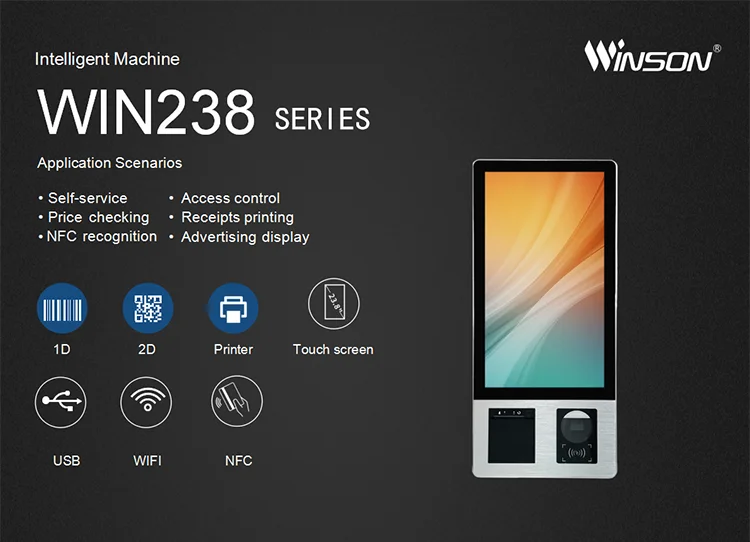 Windows Price Check WIN238-LZK3 Restaurant Automatic Kiosk Touch Screen POS Terminal with Thermal Printer