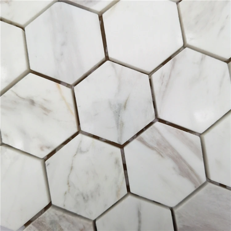 China Wholesale Good Price Hexagon Polish Drama White  Marble mosaic wall Tiles