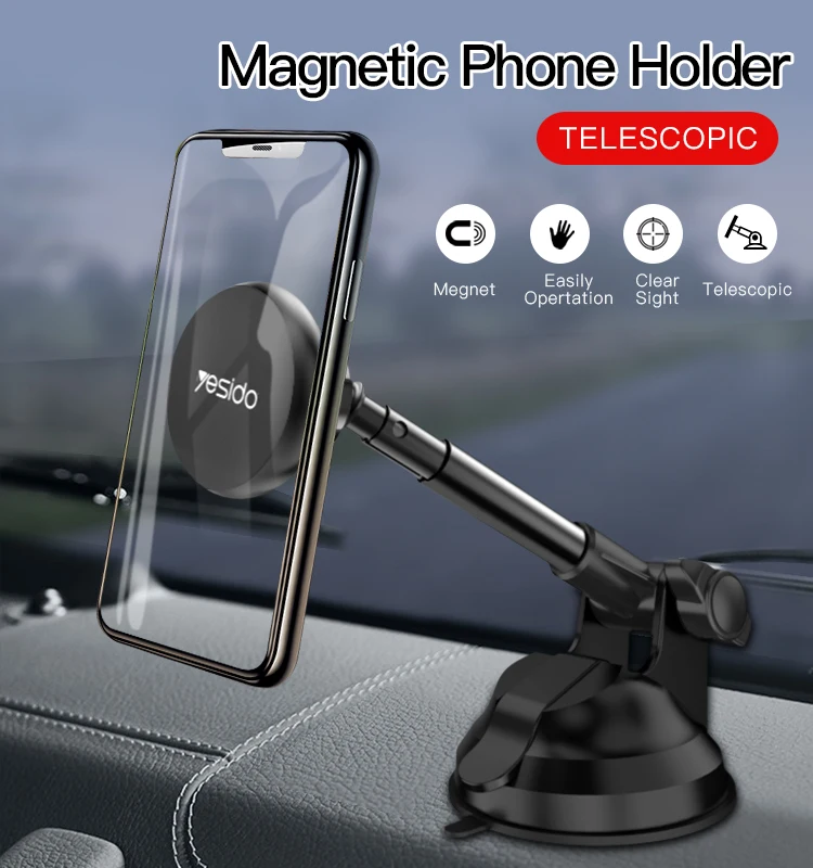 Length Adjustable Telescopic auto tablet mount Windshield 6Pcs Magnet Magnetic Mobile Phone Holder For Car