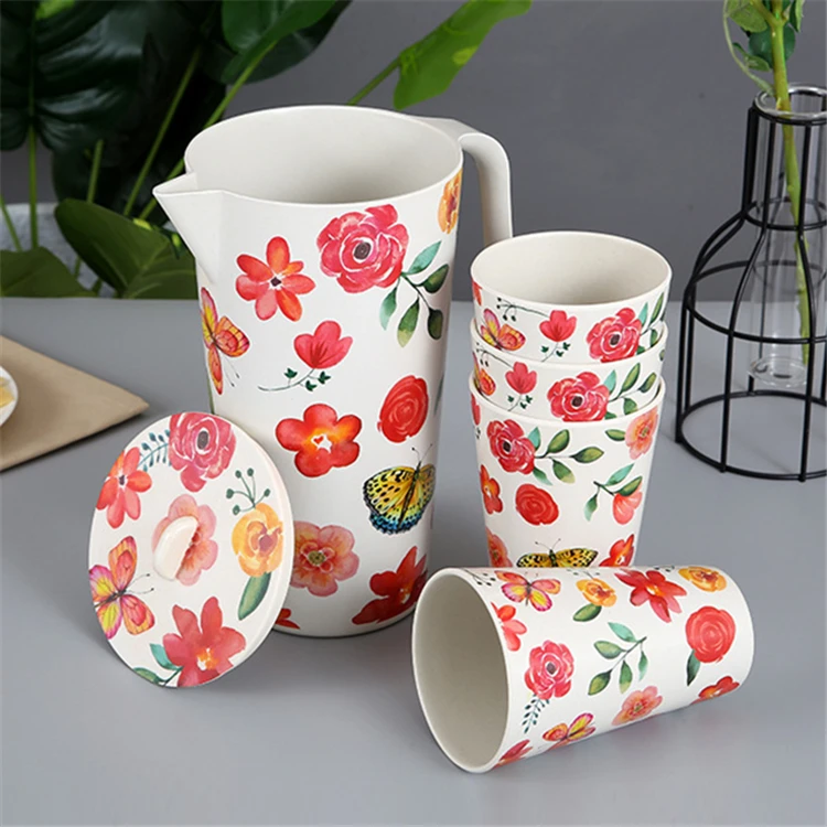 Eco friendly bamboo fiber jug set with 4 cups