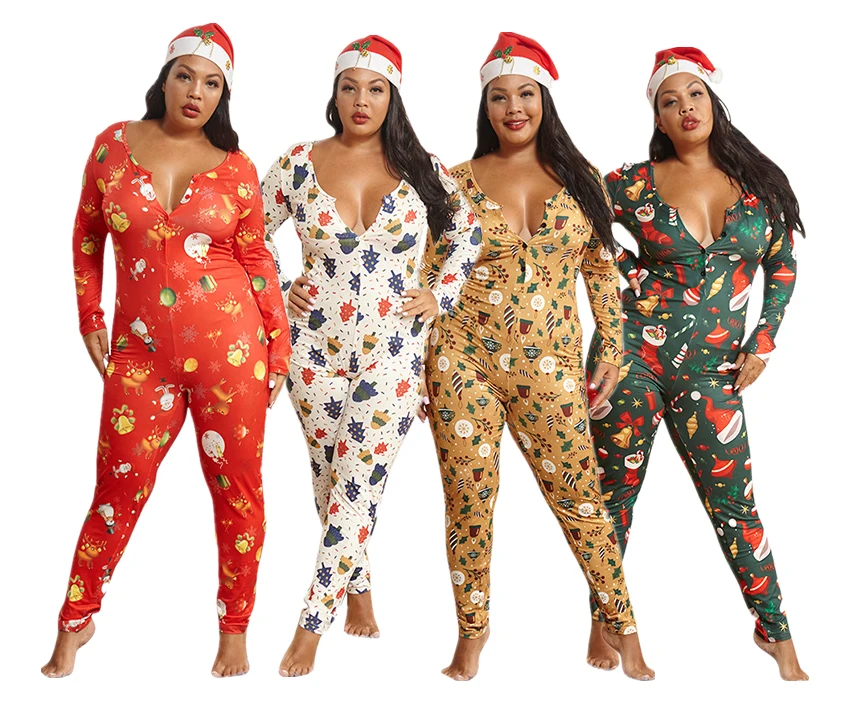 
2020 fall fashion womens clothing long sleeve set Plus size matching christmas pajamas Sexy Adult Onesie For Women sets 