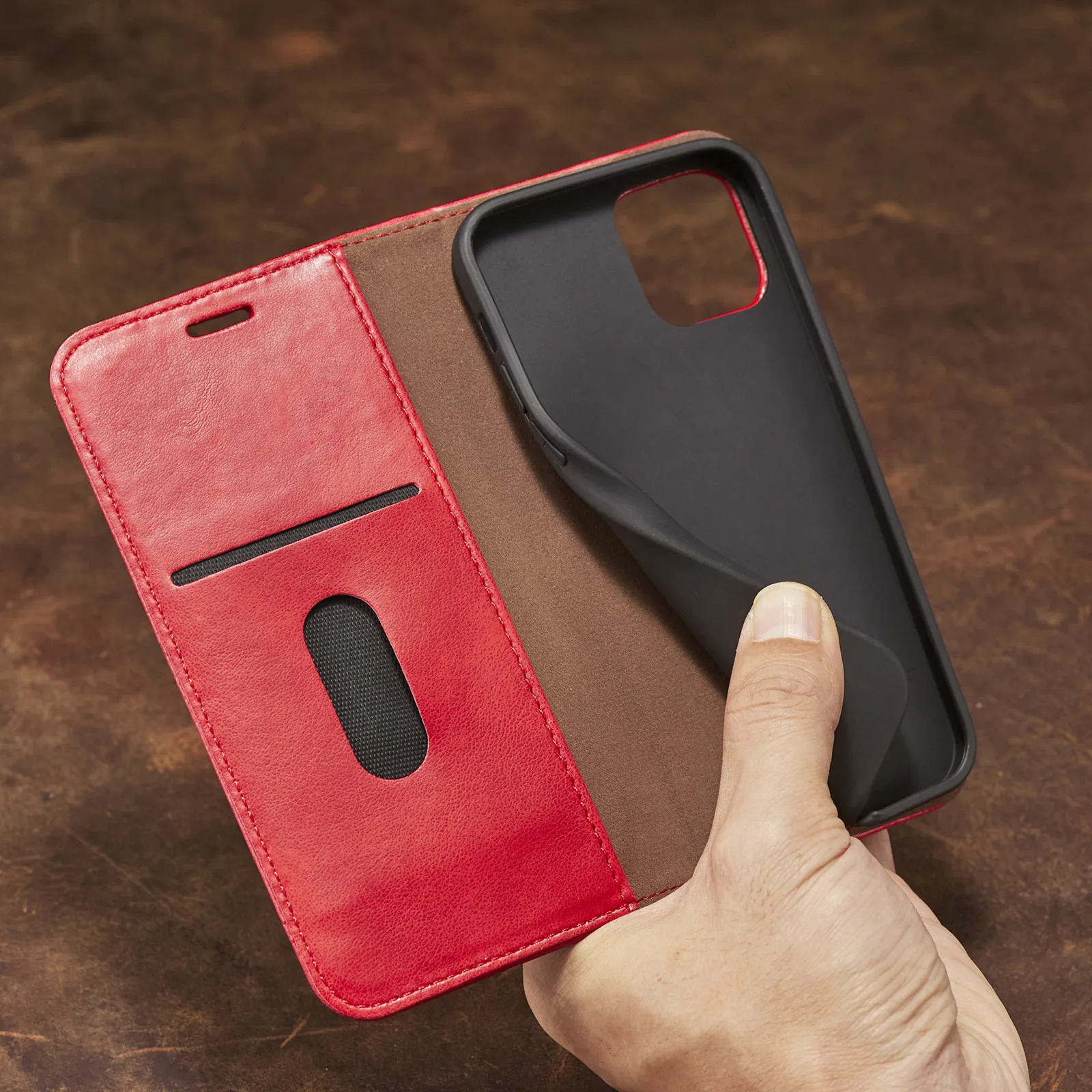 适用于iphone 12 11的经典复古全盖风格皮革翻盖纤薄卡槽手机壳