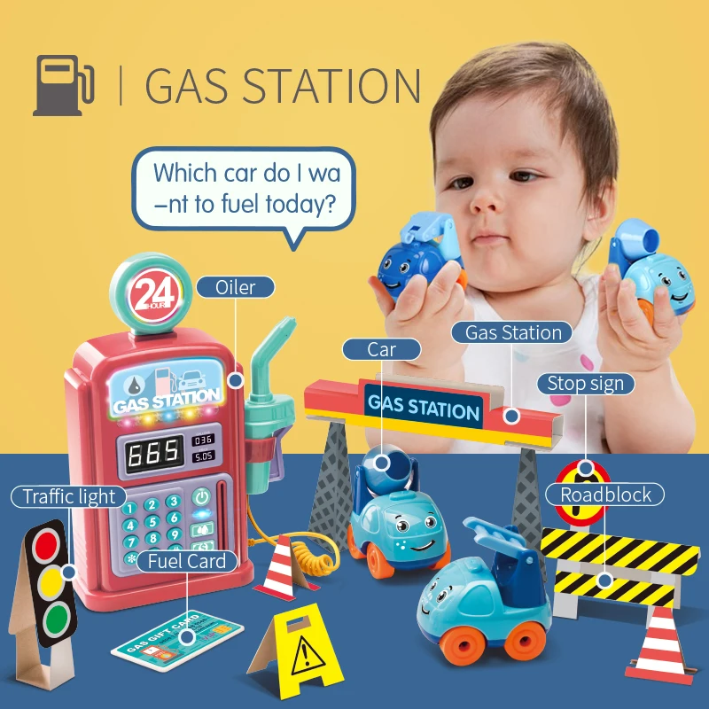 
Children play house girl pretend to play house toy car refueling simulation child talking tanker toy Christmas gift 