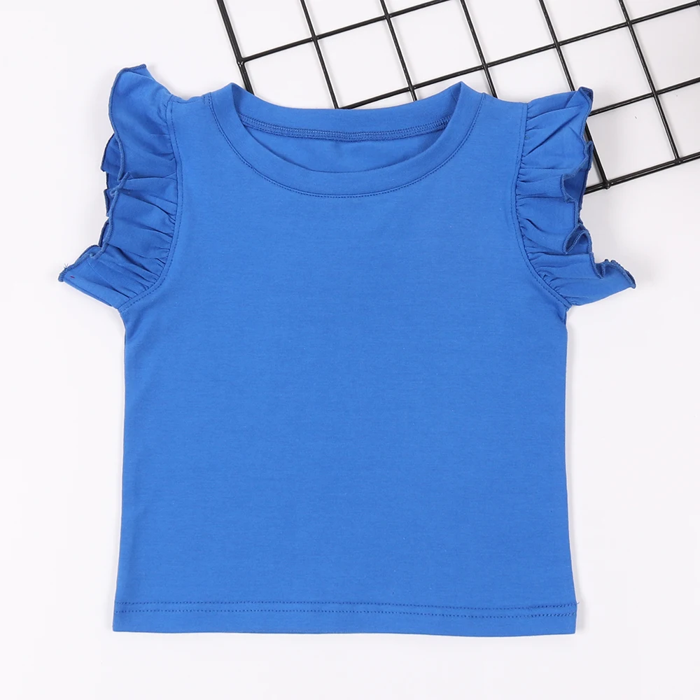 Toddlers Ruffle Tee Shirts Plain Baby Kids Causal Top Shirts Solid Color Summer Little Girls