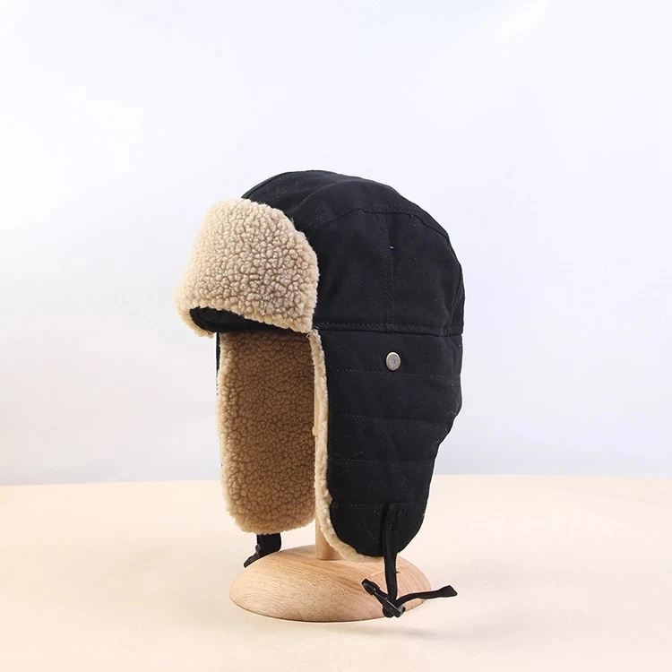 58cm Fur Lined Aviator Cap Male Female Trapper Bomber Snow Hat With Ear Flaps Outdoor Ski Ushanka