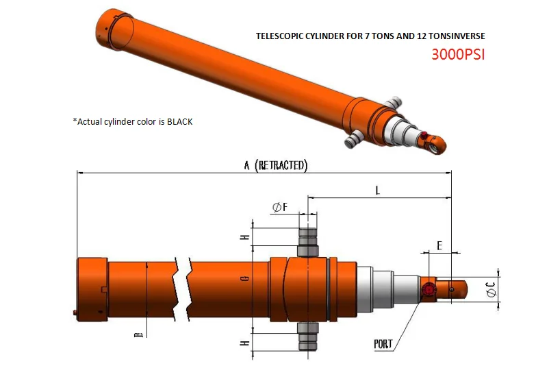 Extension Cylinder 7 Ton And 12 Ton 3 Stages Hydraulic Telescopic