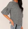 new arrival women half sleeve printed blouse tie back gingham top