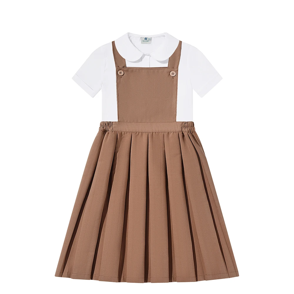 brown dress uniform Short Sleeve Shirts Gray Dress School Uniform Girls Pinafores Shirt Set For Class Girls Student quantity_description:1N Rosedale 6 Drawer Tall DM:19 not costume