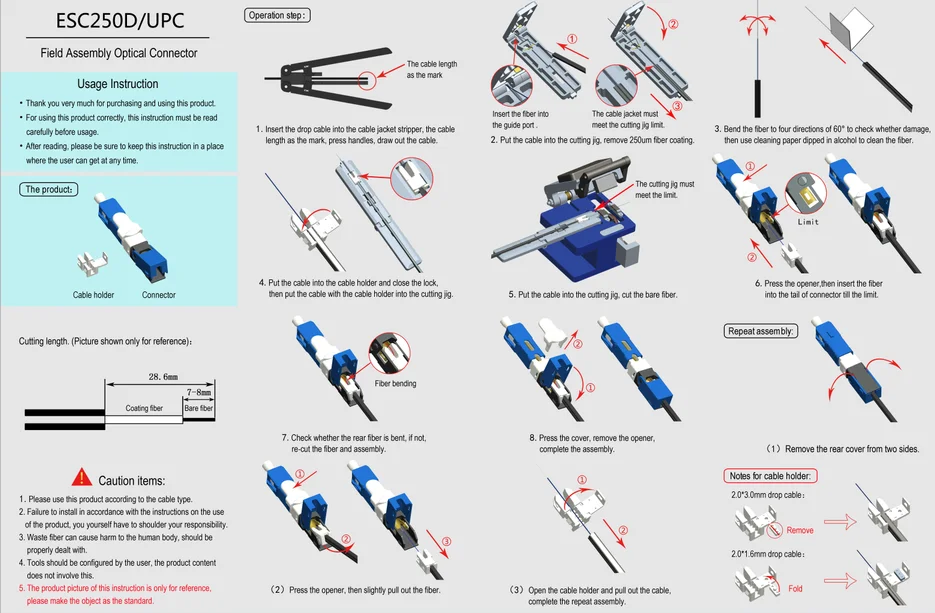SC Fast Fiber Connector Field Installable ESC250D SC UPC FTTH Connector ...
