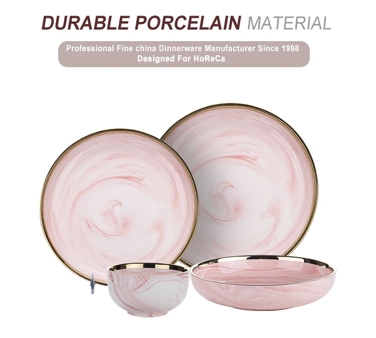product-Two Eight-Porcelain Dinnerware Gold Rim Pink Ceramics Plate, Nordic Porcelain Dinner Dishes,-1