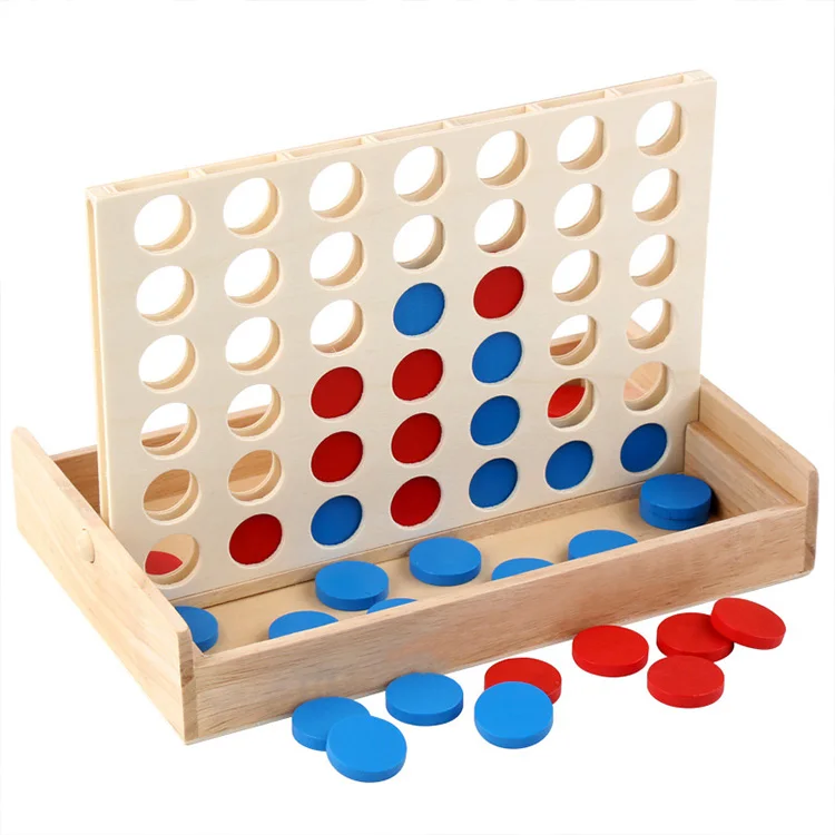 Educational Connect Four Game Wood Line Up 4 Classic Family Toy Board Game Kids Wooden Four In A