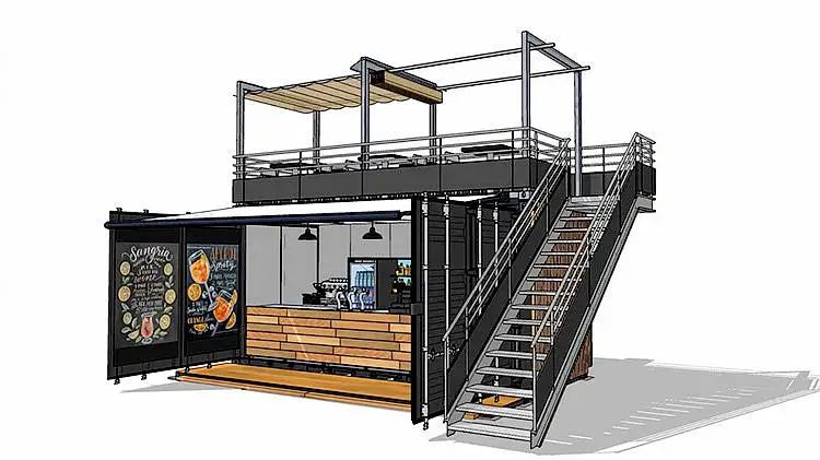 Double Storey Portable Mobile Prefab Shipping Container Cafe Popup Coffee Shop Bar Kitchen Kiosk With Terrace Buy ft Foot Coffee Bar Coffee Shop Prefab Popup Shop Coffee Shop Kiosk Coffee