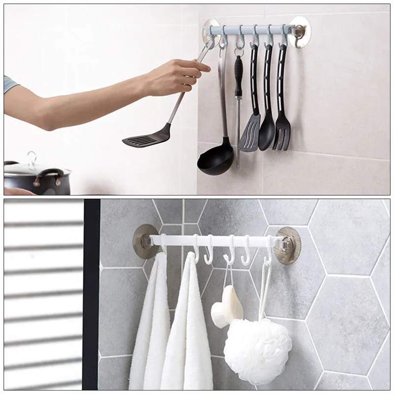 6 Hooks Of A Row Strong Adhesive Hook Kitchen Wall Hanging Creative