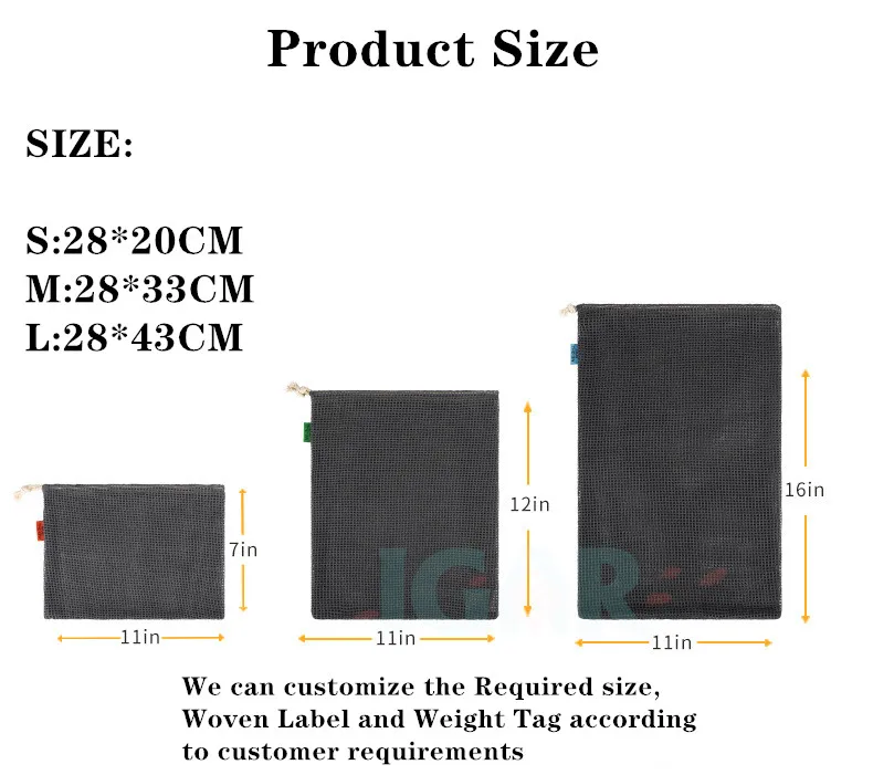 Gray color recycle fruit and vegetable bag reusable organic cotton mesh bags for fruits and vegetables 