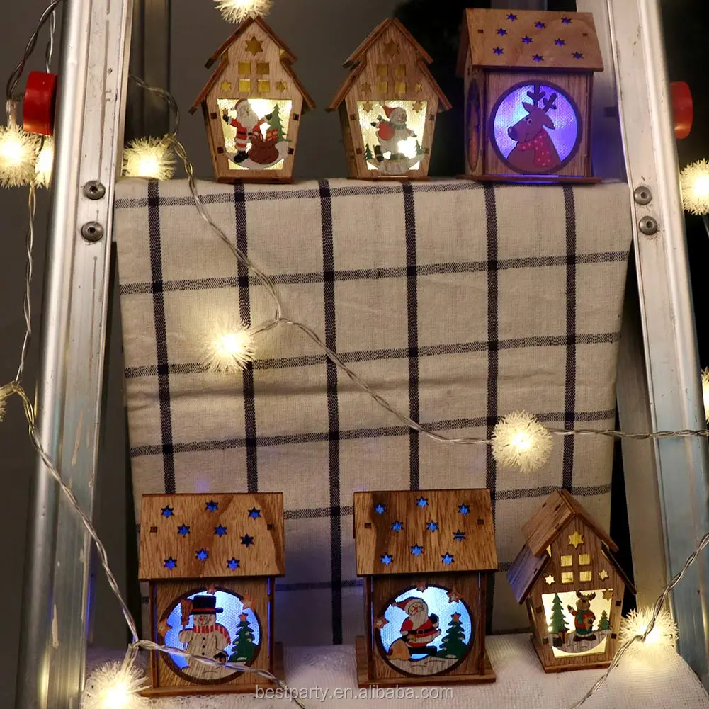 Ourwarm 2020 Yeni Tasarım 8.2cm Noel Diy Ahşap Ev Santa Kardan Adam Elk
