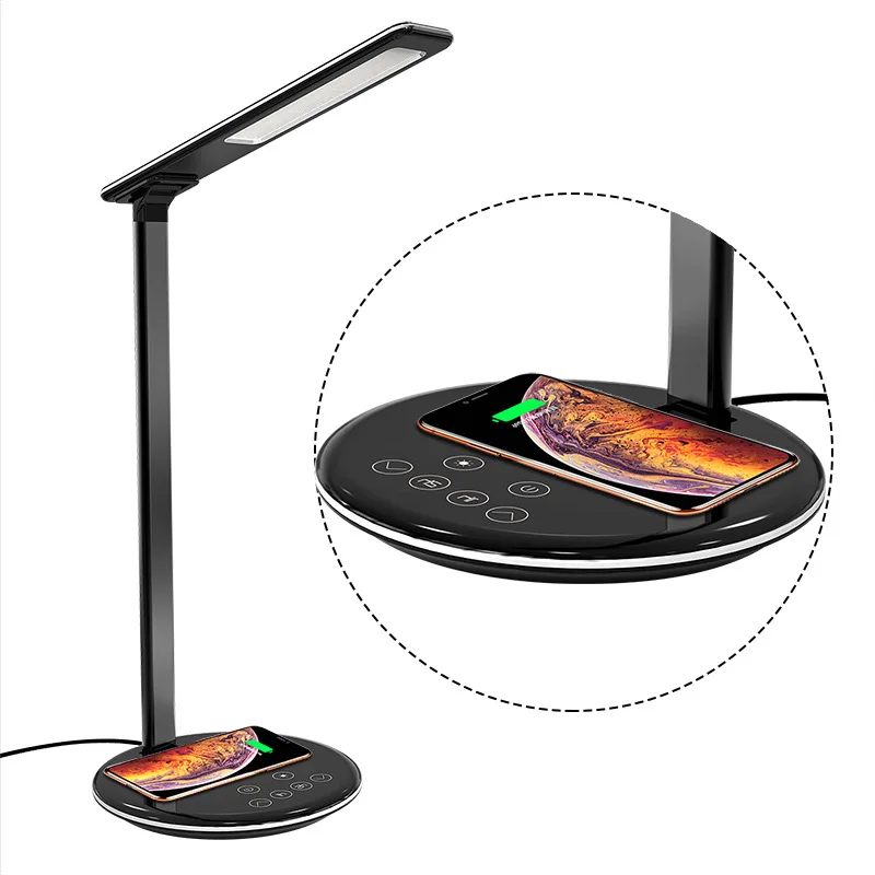 Modern Office Desk Lamp Dimmable Foldable Smart Wireless Charging  LED Table Light with USB Charging Port Qi Charger For Phone