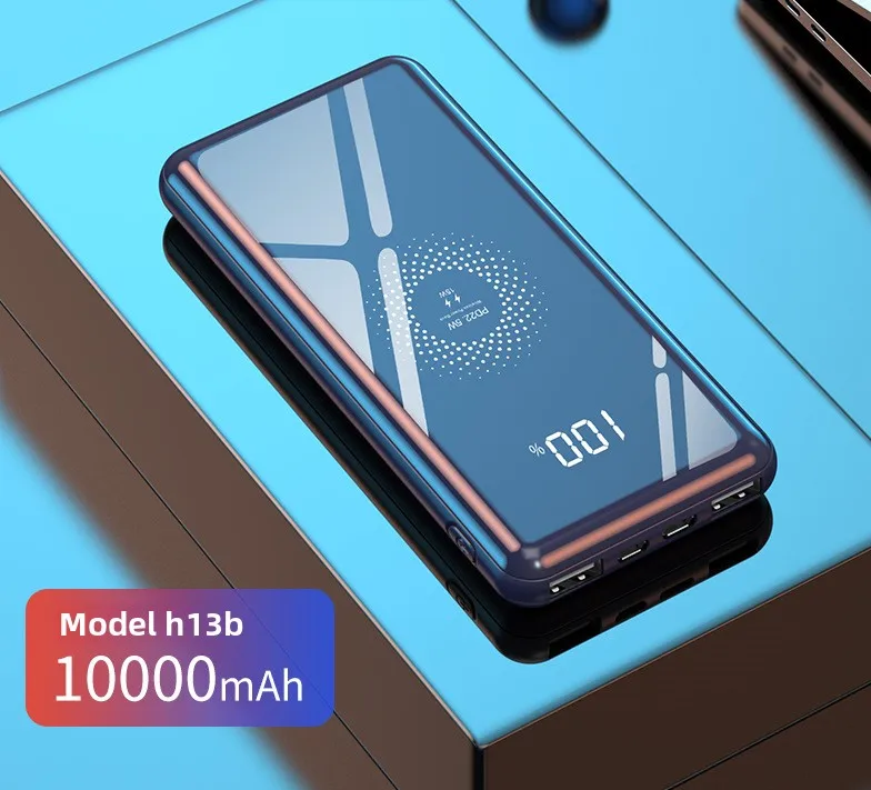 شاشة مرآة ، مع شحن لاسلكي سريع QC3.0 مزود طاقة محمول من النوع C