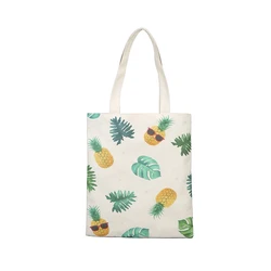 Fashion new cartoon pineapple full color printed women cotton canvas tote shopping bag