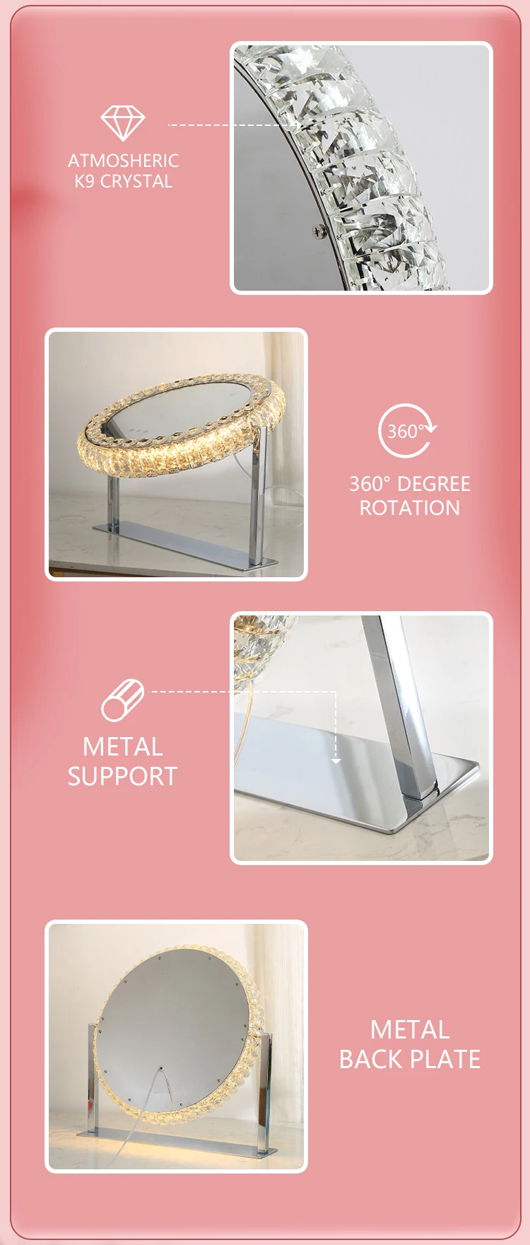 Wholesale Diamond Luxury Hollywood Style Crystal Crushed Led Light