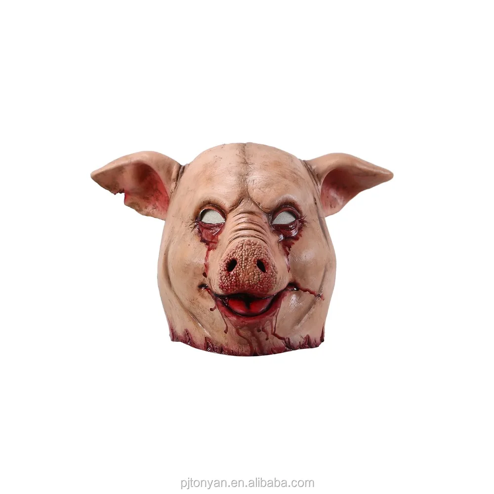 Halloween Cosplay Creepy Animal Prop Latex Party Unisex Scary Pig Head Mask&Hair