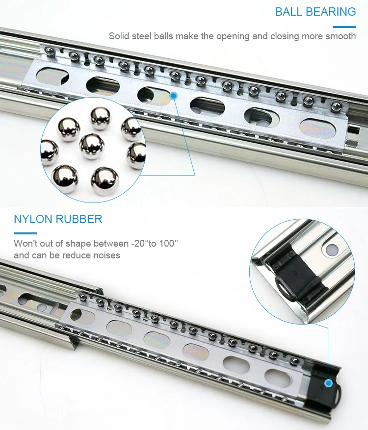 Heavy Duty 30mm Full Extention Telescopic Damper Drawer Runner