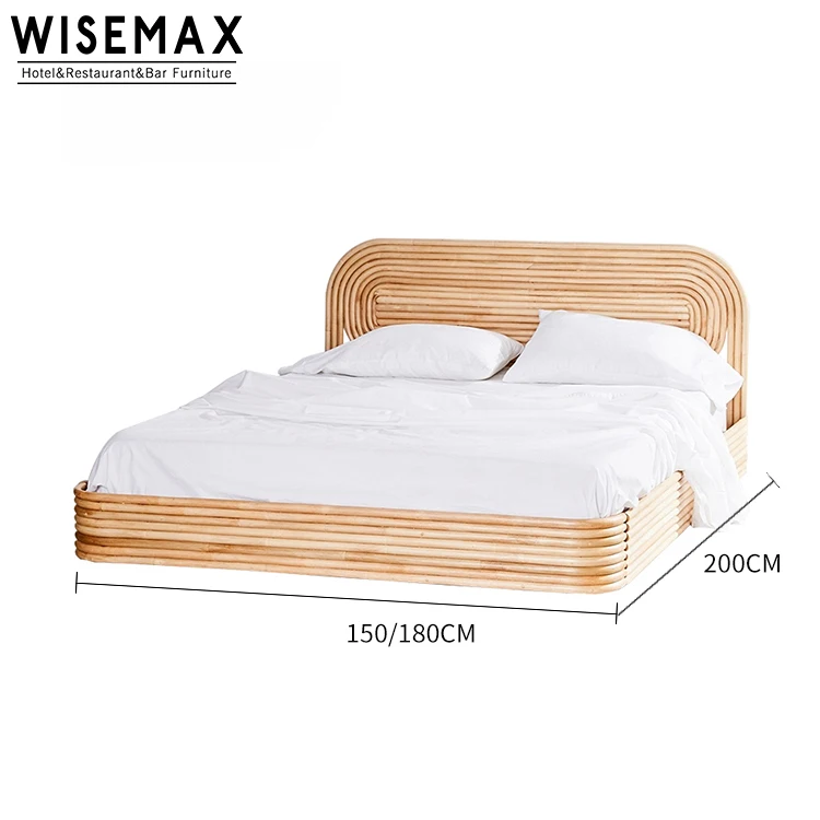 Modern South Asian Style Latest Indonesia Rattan Design Hotel Bedroom Set King Size Solid Wood
