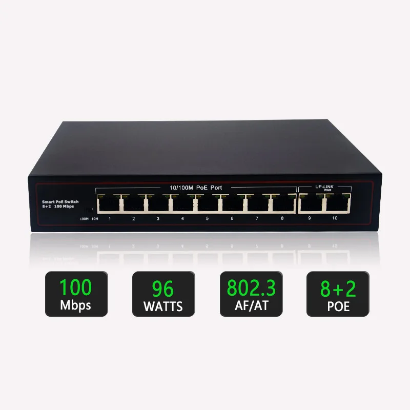 OEM/ODM  POE Switch  Unmanaged 12V/24V 10/100Mbps 8 PoE Ports with 2 10/100Mbps Uplink Ports POE Switch factory