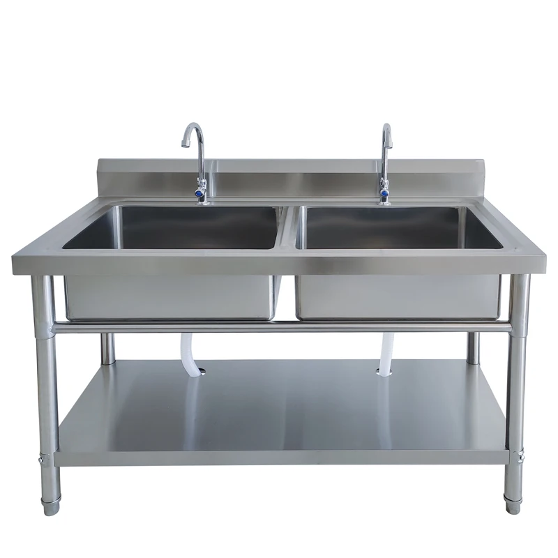 Restaurant Stainless Steel Sink With Drainboard Industrial Kitchen Outdoor Sink Work Table