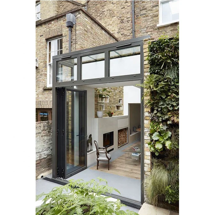 Aluminum Accordion Exterior Balcony Bi Fold Glass Door Mosquito Net