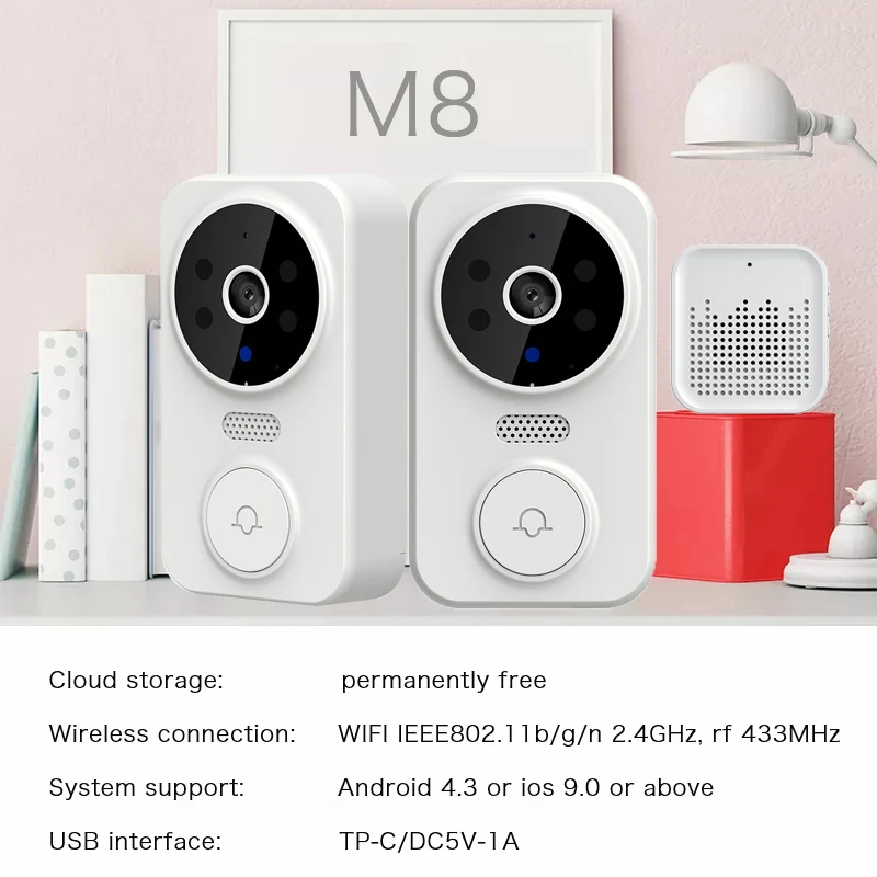 Ulooka 480p Video Doorbell Free Permanent Cloud Storage M8 Wireless