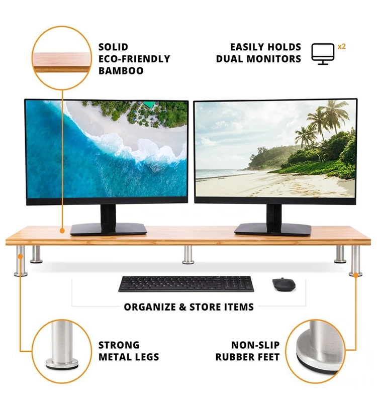 Bamboo Monitor Stand Riser with Metal Feet, TV LCD Display Printer ...