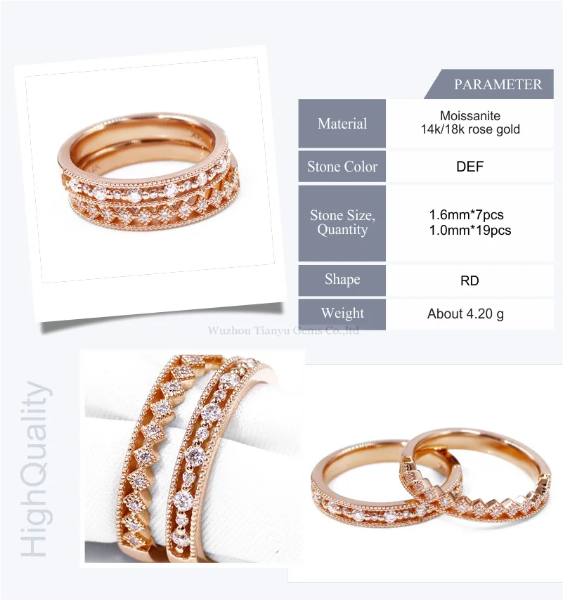 Tianyu Gems Exquisite Design Rose Gold Material With Diamond Ring Band