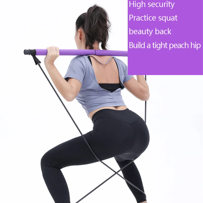 
High Quality Portable Body Building Yoga Exercise Bar Pilates Stick with Resistance Band 