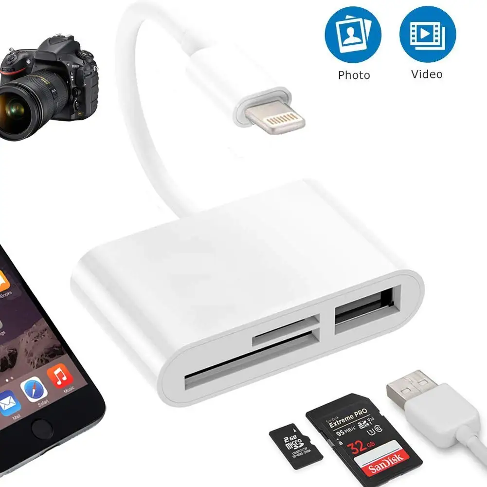 Multi Function 3 in 1 Card Reader for iPhone with Charging USB Port SD TF Card Reader Camera Connection Kit Support IOS 13 - ANKUX.COM