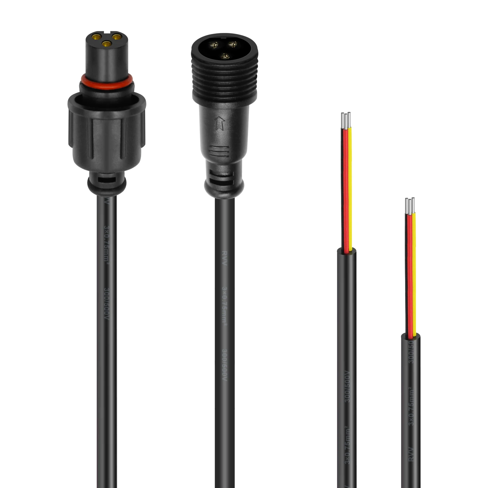 Xconnect/holidaycoro Style 3 Core Black Waterproof Pigtail Cable Male