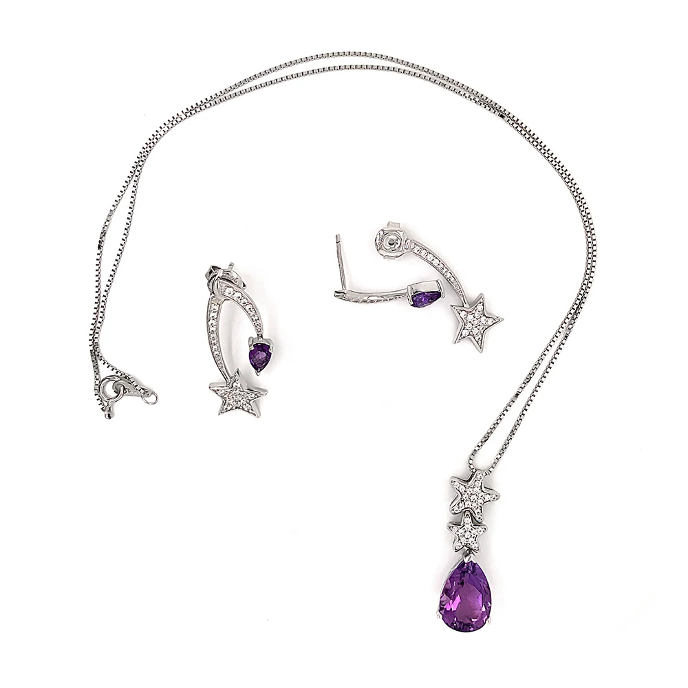 product-BEYALY-Star Purple Stone Wedding Necklace And Bracelet And Earring And Ring Set-img
