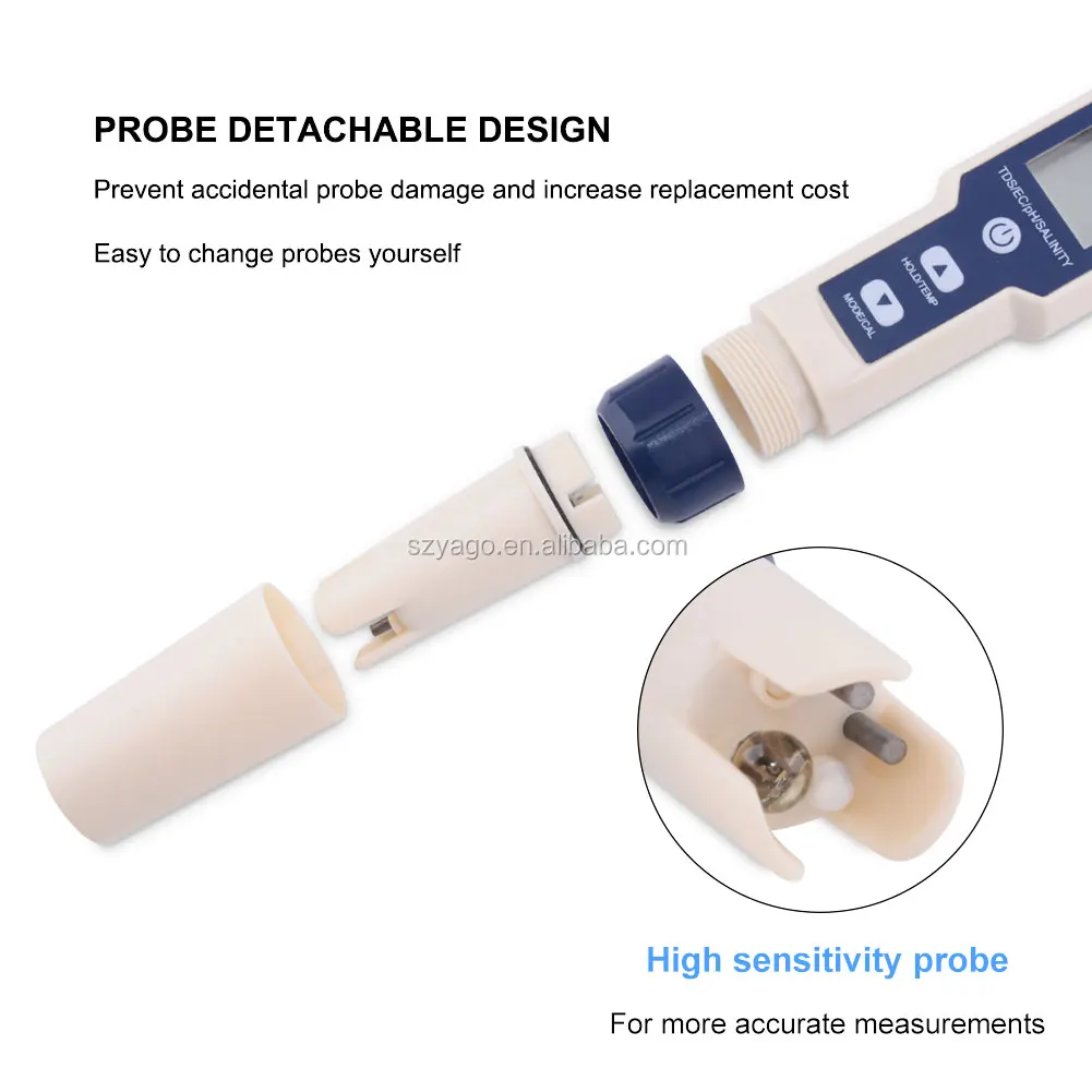 Mới Nhất 5 Trong 1 TDS/EC/PH/Độ MặN/Nhiệt Độ Nước Chất Lượng Tester Với Điện Cực Có Thể Thay Thế Có Thể Đo Không-Biển Độ Mặn