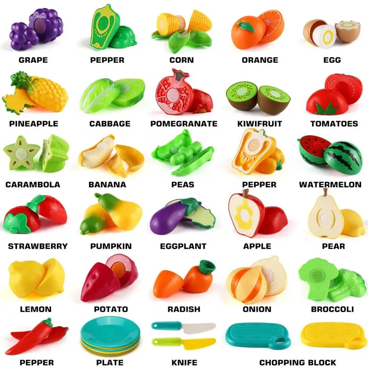70 Pcs Cutting Play Food Toy Set For Kids Girls Kitchen Pretend Fruit