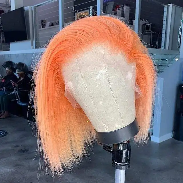 Pelucas de cabello humano con frente de encaje Bob corto 13x4 Pelucas de cabello virgen de colores Pre desplumadas 613 Rubio Rojo Rosa Azul Naranja Amarillo Pelucas de cabello.jpg