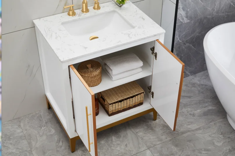 Entop modern design bathroom Engineered marble top with undermount rectangle sink cabinet