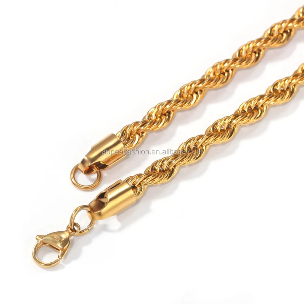 Wholesale 6mm Rope Chain Stainless Steel Twist Chain Pvd Gold Plated