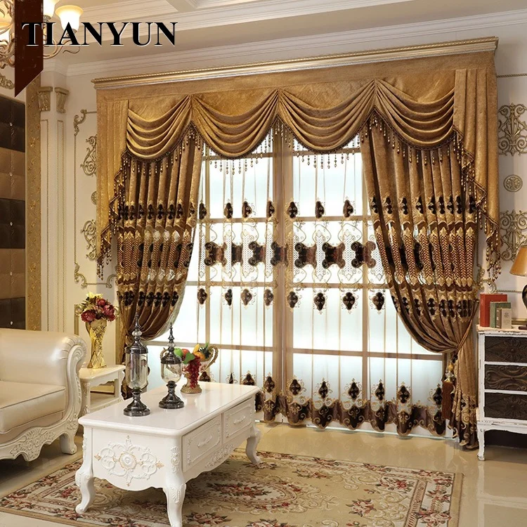 Embroidered Classic Curtain Fabric for top Window Living Room OEM