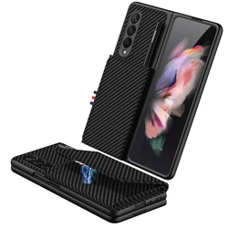 New Products PU leather with S Pen Holder Wallet Carbon Fiber Protective Phone Case For Samsung Galaxy Z Fold 3