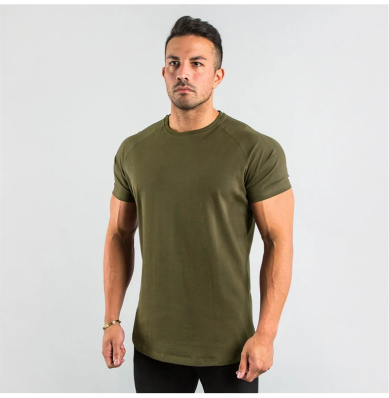 Cotton Fabric Loose Style Men Tshirt Sports Short Sleeve Fitness Gym Clothes