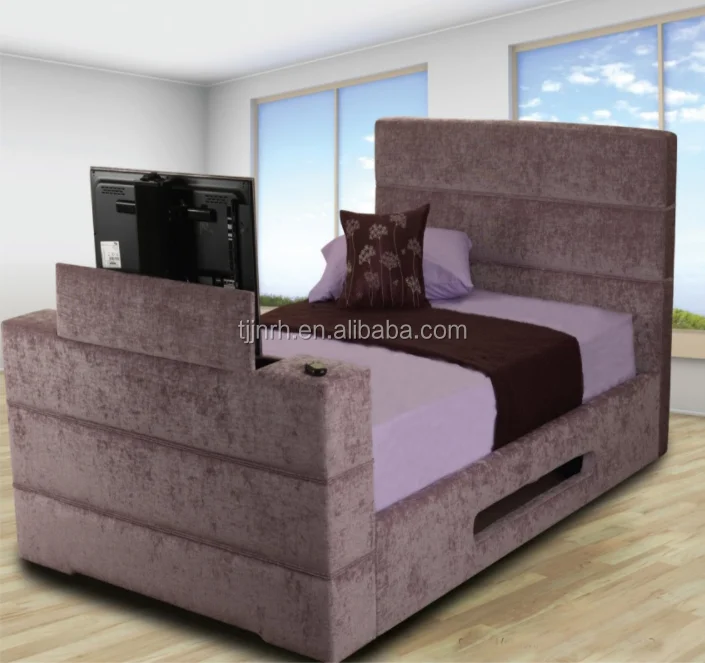 Miles Black Queen Bed With Tv Lift Leather Tv Bed 30" 50" Tv Bed Custom Buy Tv Lift Beds