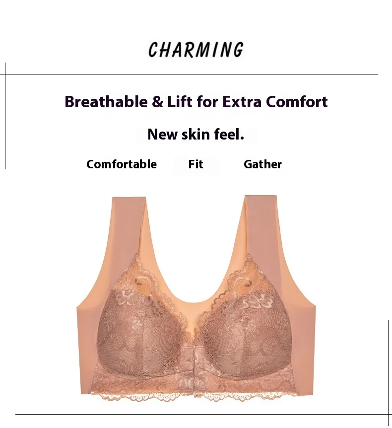 Cross-Border Ladies Seamless Thin Bra Large Size Front Opening Buckle Sexy Lace Steel Ring Back Customizable Cup Wholesale