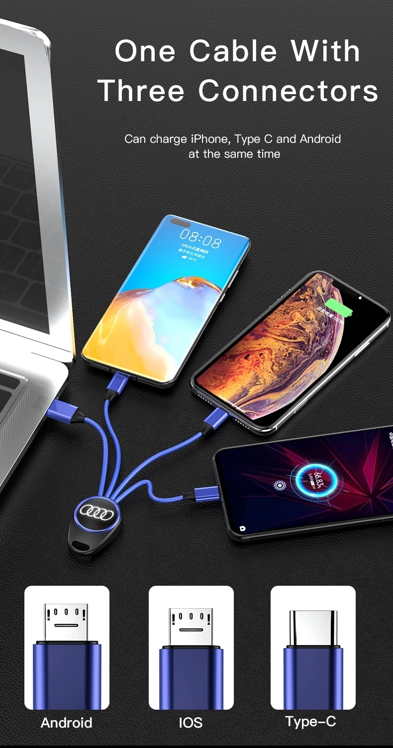 Promotion Keyring Cable, Cotton Cable,best flowing led charging cable, 3-in-1 Charging Cord Keychain,Light Up Logo 3-in-1 Cable, 3-in-1 Light Up Charging Cables