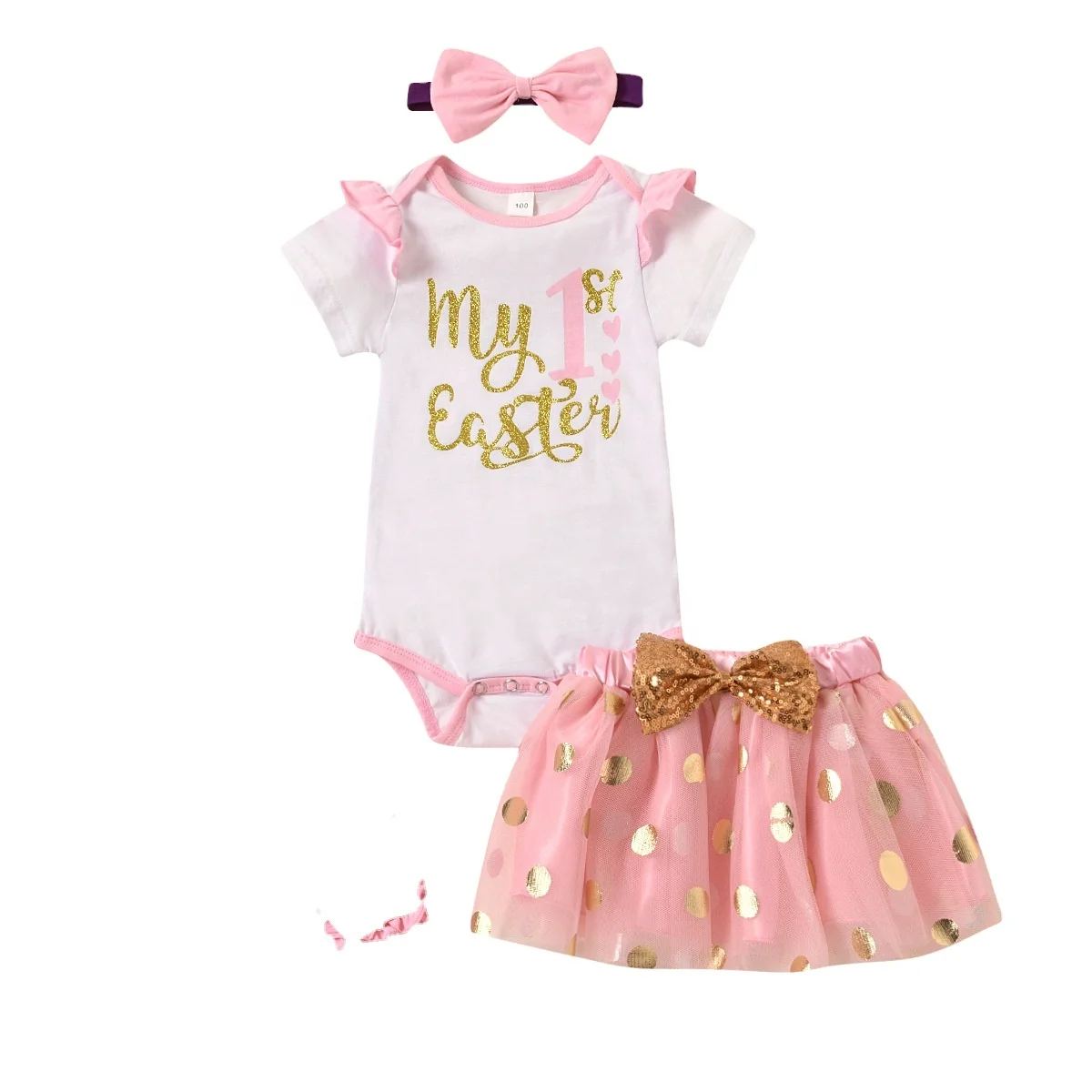 Baby Girl Birthday Cake Smash Outfit Toddler Girl My 1st Birthday Romper Tutu Skirt with Headband Clothes Set 